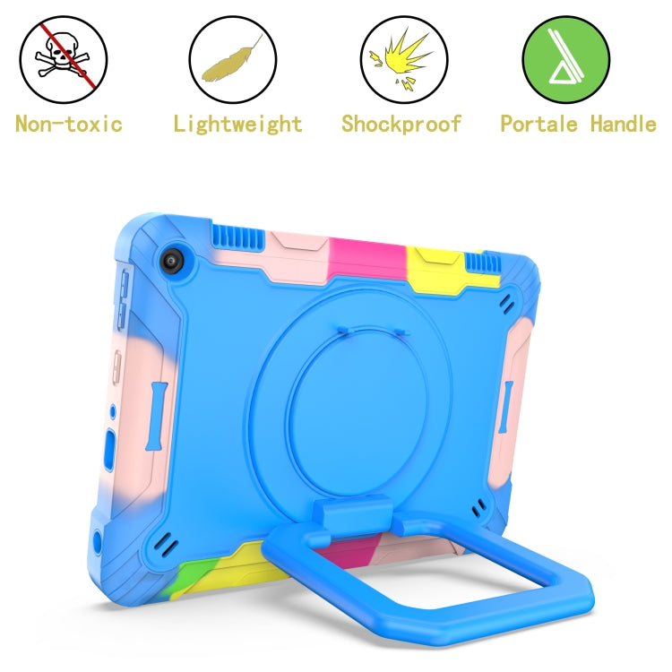 For Amazon Kindle Fire HD 8 (2020) Contrast Color Shockproof Robot Silicone + PC Case with Wristband Holder(Camouflage + Blue) - Amazon by buy2fix | Online Shopping UK | buy2fix
