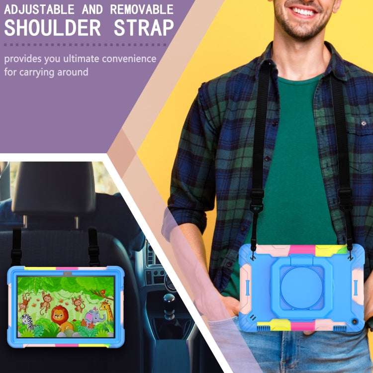 For Amazon Kindle Fire HD 8 (2020) Contrast Color Shockproof Robot Silicone + PC Case with Wristband Holder(Camouflage + Blue) - Amazon by buy2fix | Online Shopping UK | buy2fix