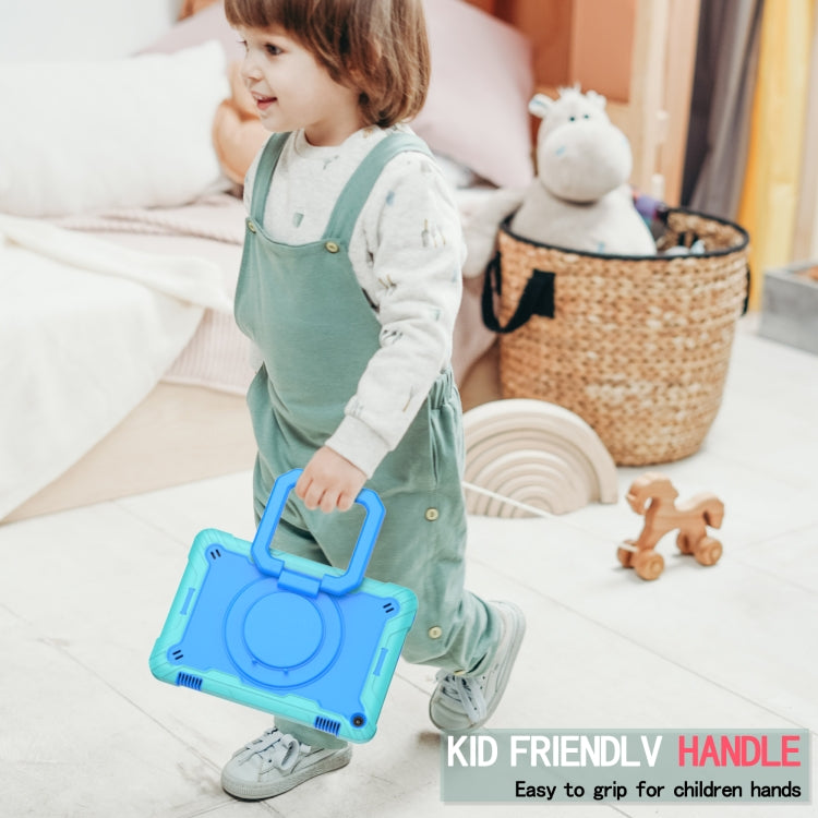For Amazon Kindle Fire HD 8 (2020) Contrast Color Shockproof Robot Silicone + PC Case with Wristband Holder(Mint Green + Blue) - Amazon by buy2fix | Online Shopping UK | buy2fix