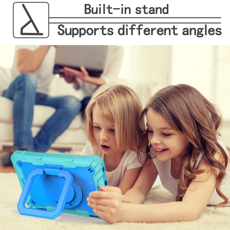 For Amazon Kindle Fire HD 8 (2020) Contrast Color Shockproof Robot Silicone + PC Case with Wristband Holder(Mint Green + Blue) - Amazon by buy2fix | Online Shopping UK | buy2fix