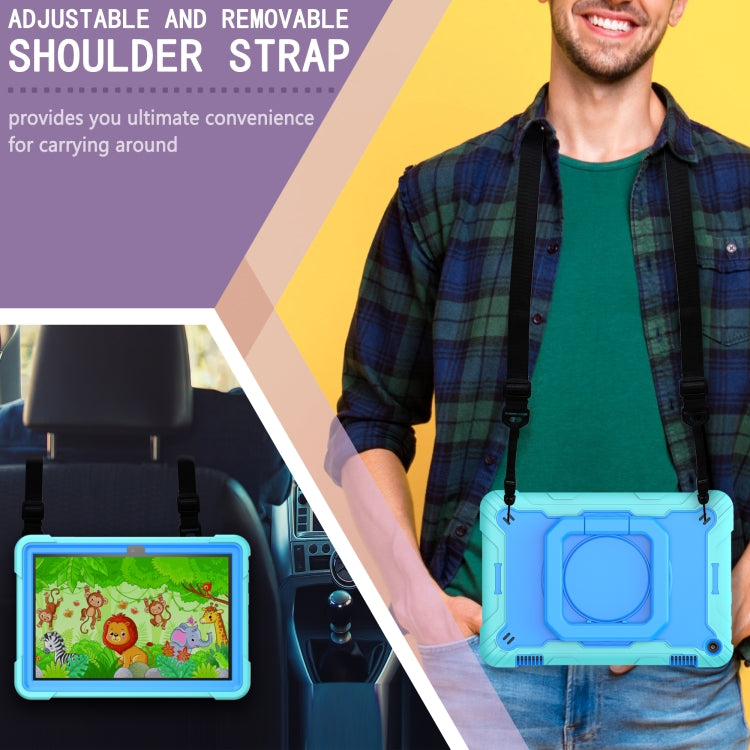 For Amazon Kindle Fire HD 8 (2020) Contrast Color Shockproof Robot Silicone + PC Case with Wristband Holder(Mint Green + Blue) - Amazon by buy2fix | Online Shopping UK | buy2fix