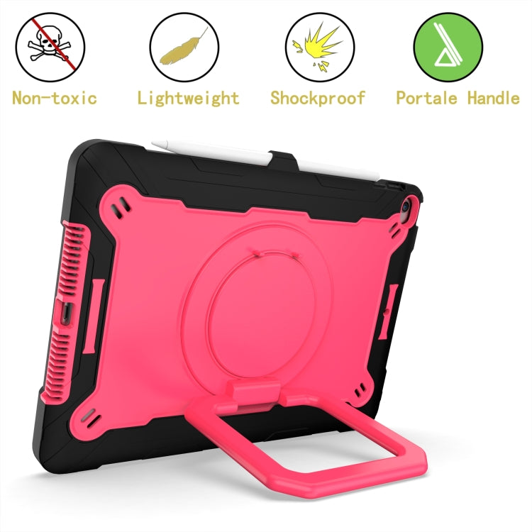 For iPad 10.2 2021 / 2020 / 2019 Contrast Color Shockproof Robot Silicone + PC Case with Wristband Holder(Black + Rose Red) - iPad 10.2 Cases by buy2fix | Online Shopping UK | buy2fix
