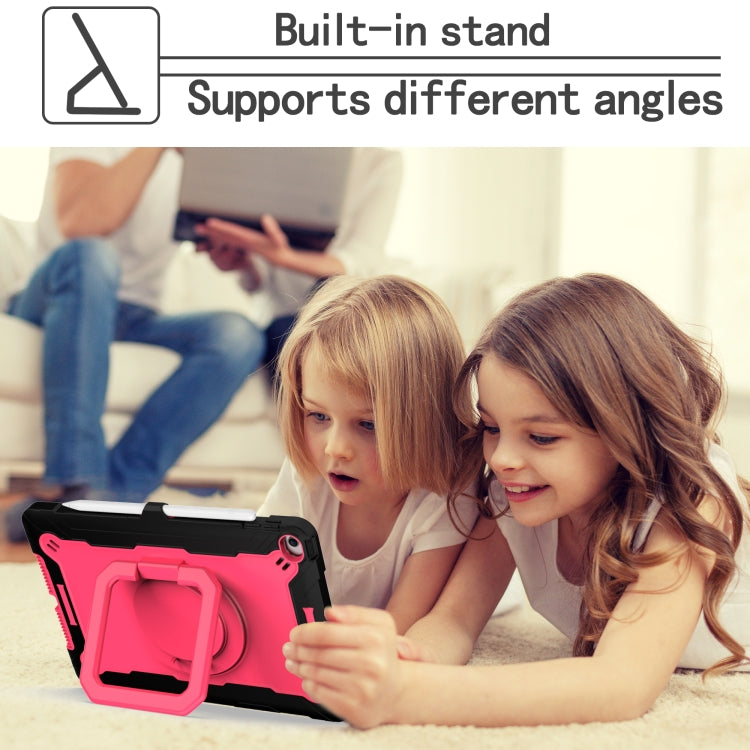 For iPad 10.2 2021 / 2020 / 2019 Contrast Color Shockproof Robot Silicone + PC Case with Wristband Holder(Black + Rose Red) - iPad 10.2 Cases by buy2fix | Online Shopping UK | buy2fix