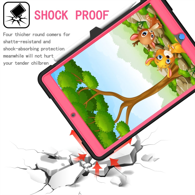 For iPad 10.2 2021 / 2020 / 2019 Contrast Color Shockproof Robot Silicone + PC Case with Wristband Holder(Black + Rose Red) - iPad 10.2 Cases by buy2fix | Online Shopping UK | buy2fix