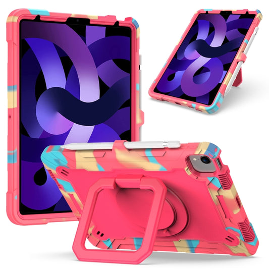 Contrast Color Shockproof Robot Silicone + PC Case with Wristband Holder For iPad Air 2022 / 2020 10.9(Camouflage + Rose Red) - iPad Air (2022) / (2020) 10.9 Cases by buy2fix | Online Shopping UK | buy2fix