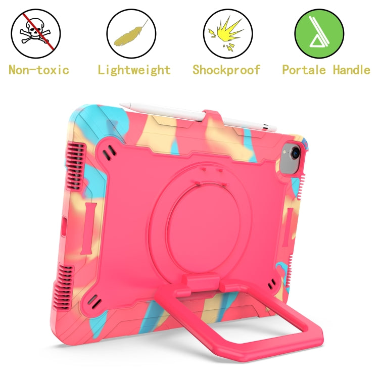 Contrast Color Shockproof Robot Silicone + PC Case with Wristband Holder For iPad Air 2022 / 2020 10.9(Camouflage + Rose Red) - iPad Air (2022) / (2020) 10.9 Cases by buy2fix | Online Shopping UK | buy2fix