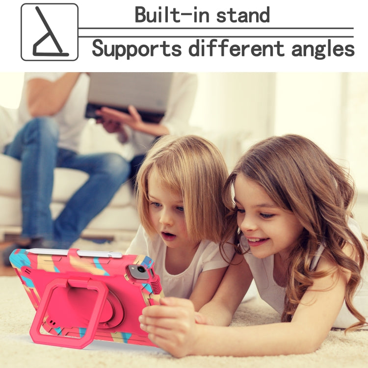 Contrast Color Shockproof Robot Silicone + PC Case with Wristband Holder For iPad Air 2022 / 2020 10.9(Camouflage + Rose Red) - iPad Air (2022) / (2020) 10.9 Cases by buy2fix | Online Shopping UK | buy2fix