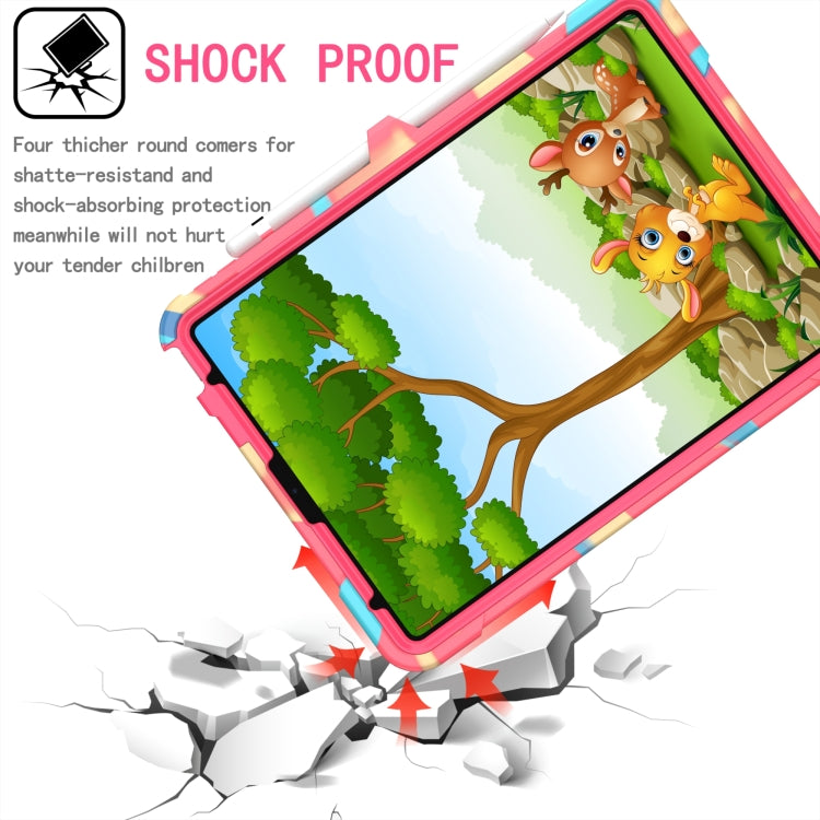Contrast Color Shockproof Robot Silicone + PC Case with Wristband Holder For iPad Air 2022 / 2020 10.9(Camouflage + Rose Red) - iPad Air (2022) / (2020) 10.9 Cases by buy2fix | Online Shopping UK | buy2fix