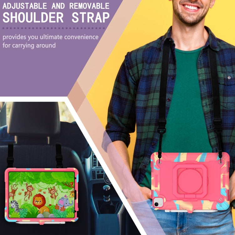 Contrast Color Shockproof Robot Silicone + PC Case with Wristband Holder For iPad Air 2022 / 2020 10.9(Camouflage + Rose Red) - iPad Air (2022) / (2020) 10.9 Cases by buy2fix | Online Shopping UK | buy2fix