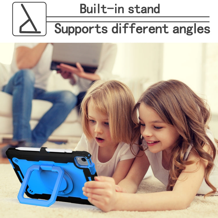 Contrast Color Shockproof Robot Silicone + PC Case with Wristband Holder For iPad Air 2022 / 2020 10.9(Black + Blue) - iPad Air (2022) / (2020) 10.9 Cases by buy2fix | Online Shopping UK | buy2fix