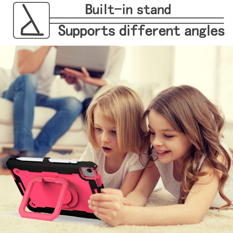 Contrast Color Shockproof Robot Silicone + PC Case with Wristband Holder For iPad Air 2022 / 2020 10.9(Black + Rose Red) - iPad Air (2022) / (2020) 10.9 Cases by buy2fix | Online Shopping UK | buy2fix