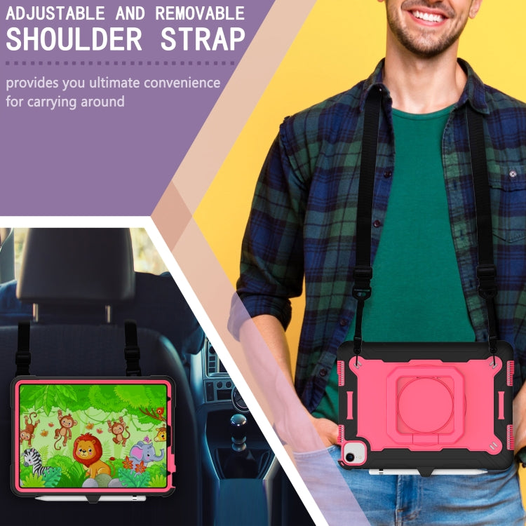 Contrast Color Shockproof Robot Silicone + PC Case with Wristband Holder For iPad Air 2022 / 2020 10.9(Black + Rose Red) - iPad Air (2022) / (2020) 10.9 Cases by buy2fix | Online Shopping UK | buy2fix