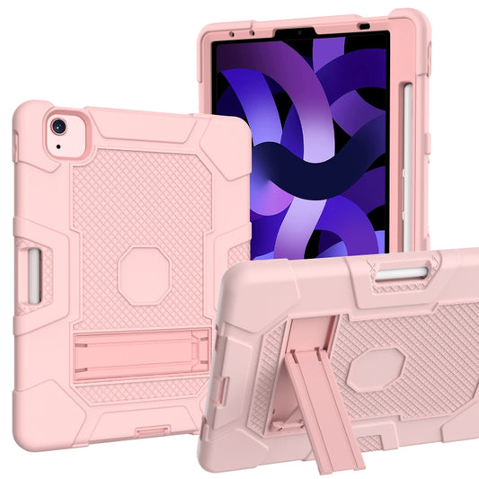 Contrast Color Robot Shockproof Silicone + PC Protective Case with Holder For iPad Air 2022 / 2020 10.9 inch(Rose Gold) - iPad Air (2022) / (2020) 10.9 Cases by buy2fix | Online Shopping UK | buy2fix