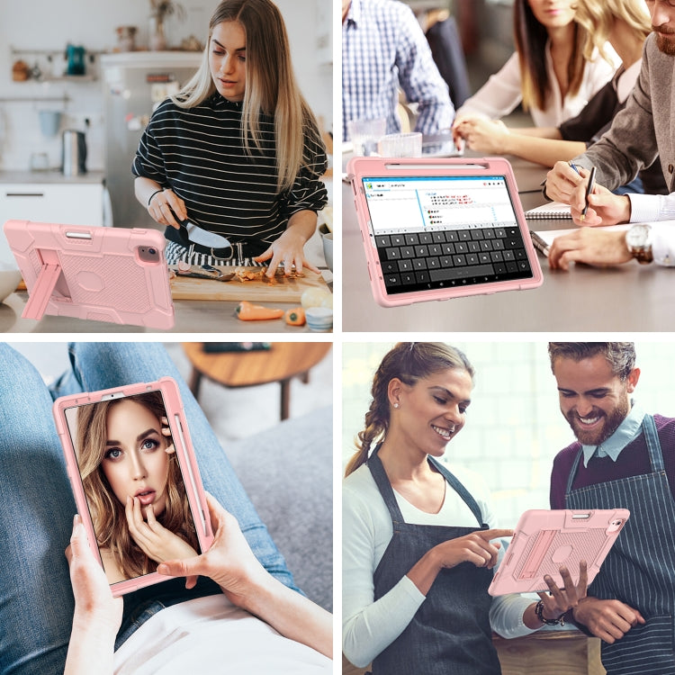 Contrast Color Robot Shockproof Silicone + PC Protective Case with Holder For iPad Air 2022 / 2020 10.9 inch(Rose Gold) - iPad Air (2022) / (2020) 10.9 Cases by buy2fix | Online Shopping UK | buy2fix