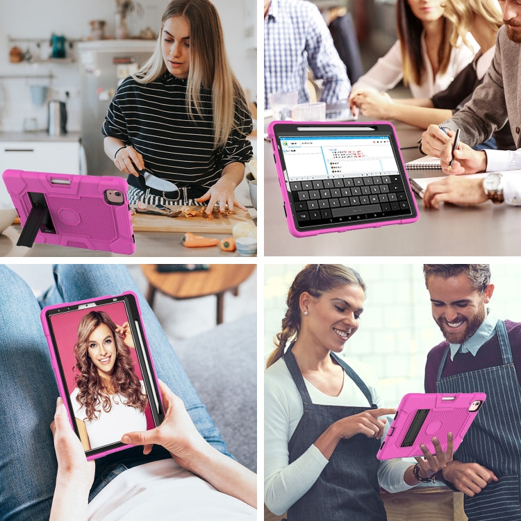 Contrast Color Robot Shockproof Silicone + PC Protective Case with Holder For iPad Air 2022 / 2020 10.9 inch(Rose Red Black) - iPad Air (2022) / (2020) 10.9 Cases by buy2fix | Online Shopping UK | buy2fix