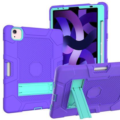 Contrast Color Robot Shockproof Silicone + PC Protective Case with Holder For iPad Air 2022 / 2020 10.9 inch(Purple Mint Green) - iPad Air (2022) / (2020) 10.9 Cases by buy2fix | Online Shopping UK | buy2fix