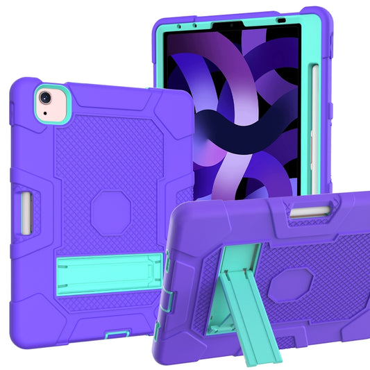 Contrast Color Robot Shockproof Silicone + PC Protective Case with Holder For iPad Air 2022 / 2020 10.9 inch(Purple Mint Green) - iPad Air (2022) / (2020) 10.9 Cases by buy2fix | Online Shopping UK | buy2fix