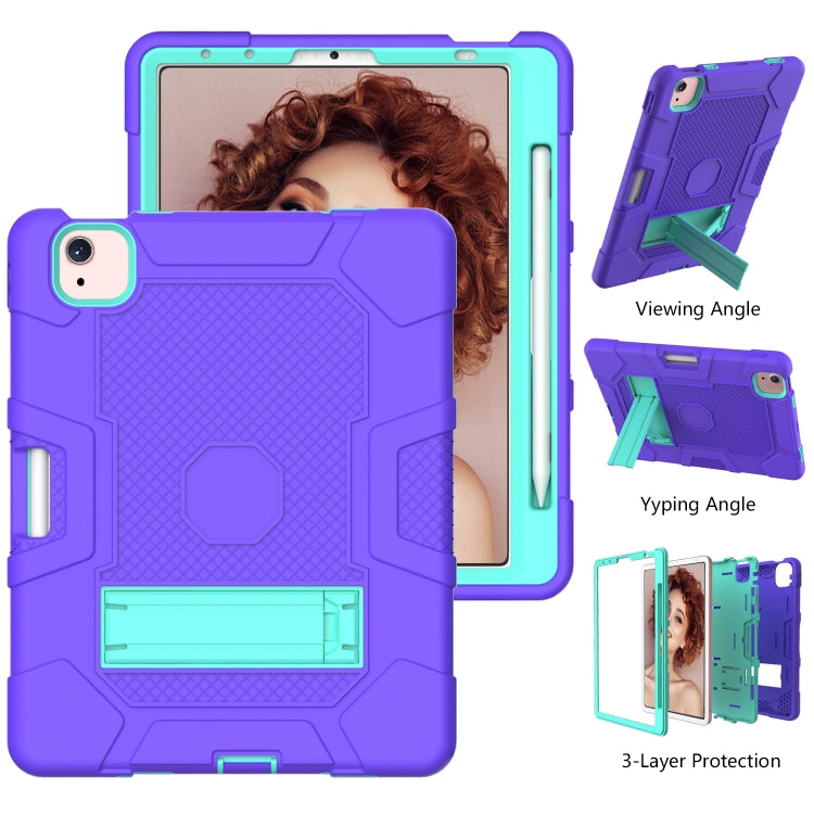 Contrast Color Robot Shockproof Silicone + PC Protective Case with Holder For iPad Air 2022 / 2020 10.9 inch(Purple Mint Green) - iPad Air (2022) / (2020) 10.9 Cases by buy2fix | Online Shopping UK | buy2fix