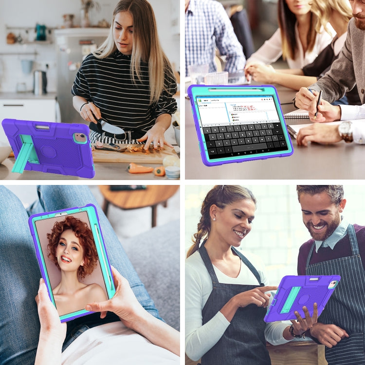 Contrast Color Robot Shockproof Silicone + PC Protective Case with Holder For iPad Air 2022 / 2020 10.9 inch(Purple Mint Green) - iPad Air (2022) / (2020) 10.9 Cases by buy2fix | Online Shopping UK | buy2fix