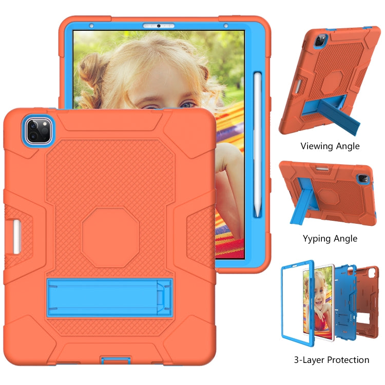 For iPad Pro 12.9 inch (2020) Contrast Color Robot Shockproof Silicone + PC Protective Tablet Case with Holder(Orange Blue) - iPad Pro 12.9 (2020) Cases by buy2fix | Online Shopping UK | buy2fix