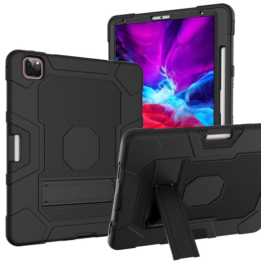 For iPad Pro 12.9 inch (2020) Contrast Color Robot Shockproof Silicone + PC Protective Tablet Case with Holder(Black) - iPad Pro 12.9 (2020) Cases by buy2fix | Online Shopping UK | buy2fix