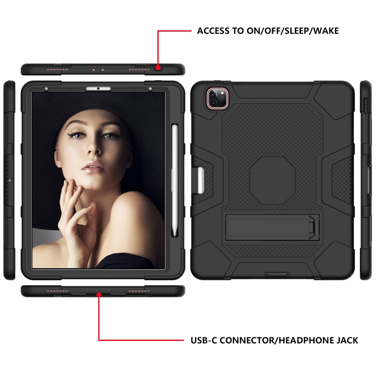 For iPad Pro 12.9 inch (2020) Contrast Color Robot Shockproof Silicone + PC Protective Tablet Case with Holder(Black) - iPad Pro 12.9 (2020) Cases by buy2fix | Online Shopping UK | buy2fix