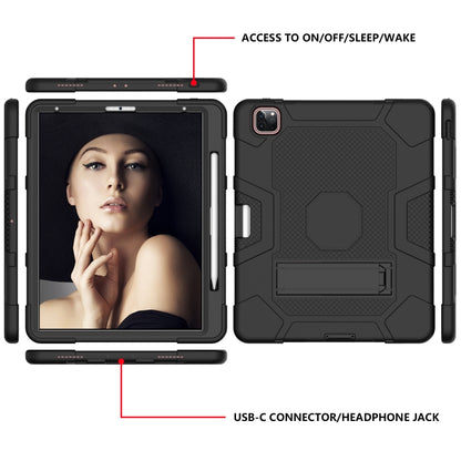 For iPad Pro 12.9 inch (2020) Contrast Color Robot Shockproof Silicone + PC Protective Tablet Case with Holder(Black) - iPad Pro 12.9 (2020) Cases by buy2fix | Online Shopping UK | buy2fix