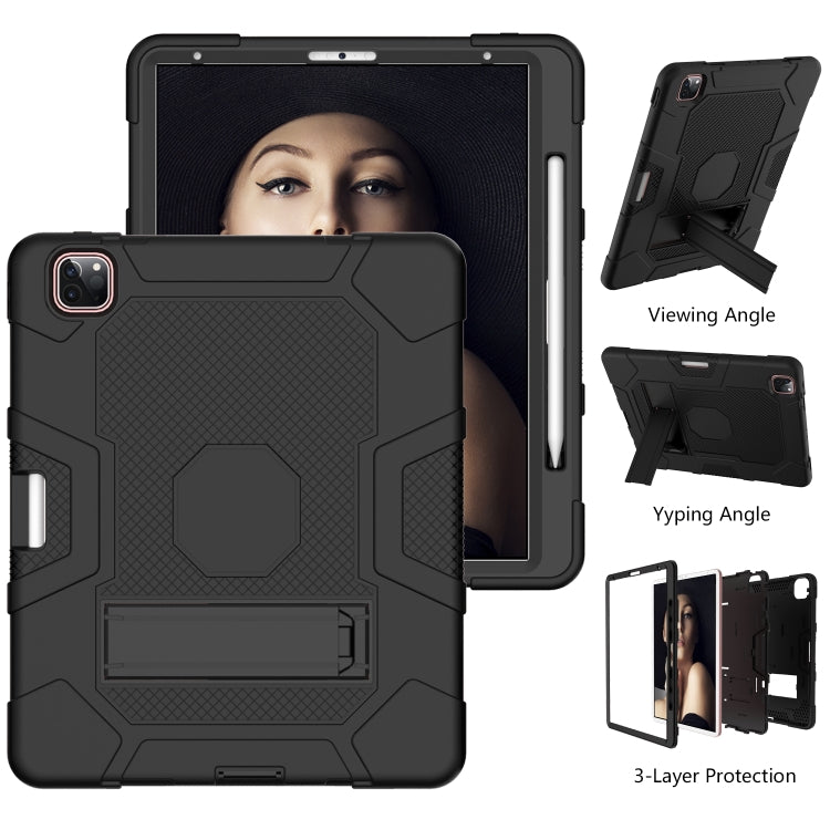 For iPad Pro 12.9 inch (2020) Contrast Color Robot Shockproof Silicone + PC Protective Tablet Case with Holder(Black) - iPad Pro 12.9 (2020) Cases by buy2fix | Online Shopping UK | buy2fix