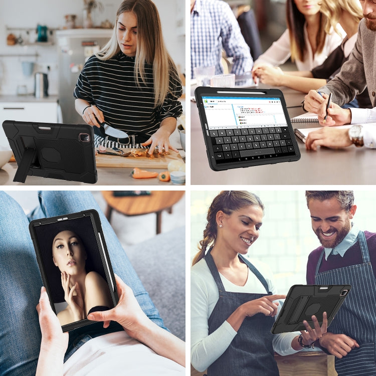 For iPad Pro 12.9 inch (2020) Contrast Color Robot Shockproof Silicone + PC Protective Tablet Case with Holder(Black) - iPad Pro 12.9 (2020) Cases by buy2fix | Online Shopping UK | buy2fix