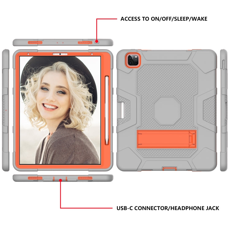 For iPad Pro 12.9 inch (2020) Contrast Color Robot Shockproof Silicone + PC Protective Tablet Case with Holder(Grey Orange) - iPad Pro 12.9 (2020) Cases by buy2fix | Online Shopping UK | buy2fix