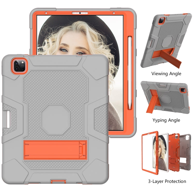For iPad Pro 12.9 inch (2020) Contrast Color Robot Shockproof Silicone + PC Protective Tablet Case with Holder(Grey Orange) - iPad Pro 12.9 (2020) Cases by buy2fix | Online Shopping UK | buy2fix