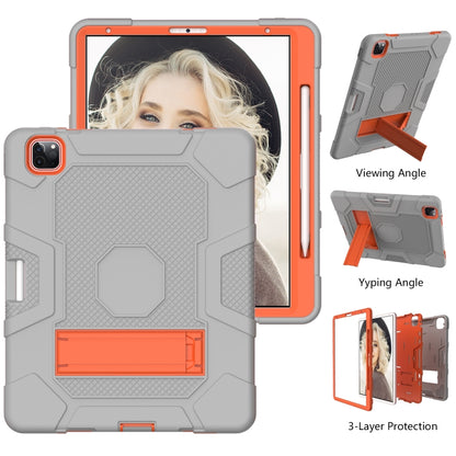 For iPad Pro 12.9 inch (2020) Contrast Color Robot Shockproof Silicone + PC Protective Tablet Case with Holder(Grey Orange) - iPad Pro 12.9 (2020) Cases by buy2fix | Online Shopping UK | buy2fix