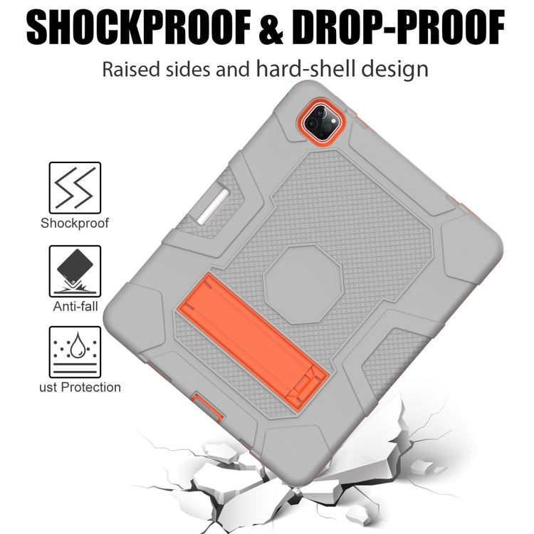 For iPad Pro 12.9 inch (2020) Contrast Color Robot Shockproof Silicone + PC Protective Tablet Case with Holder(Grey Orange) - iPad Pro 12.9 (2020) Cases by buy2fix | Online Shopping UK | buy2fix