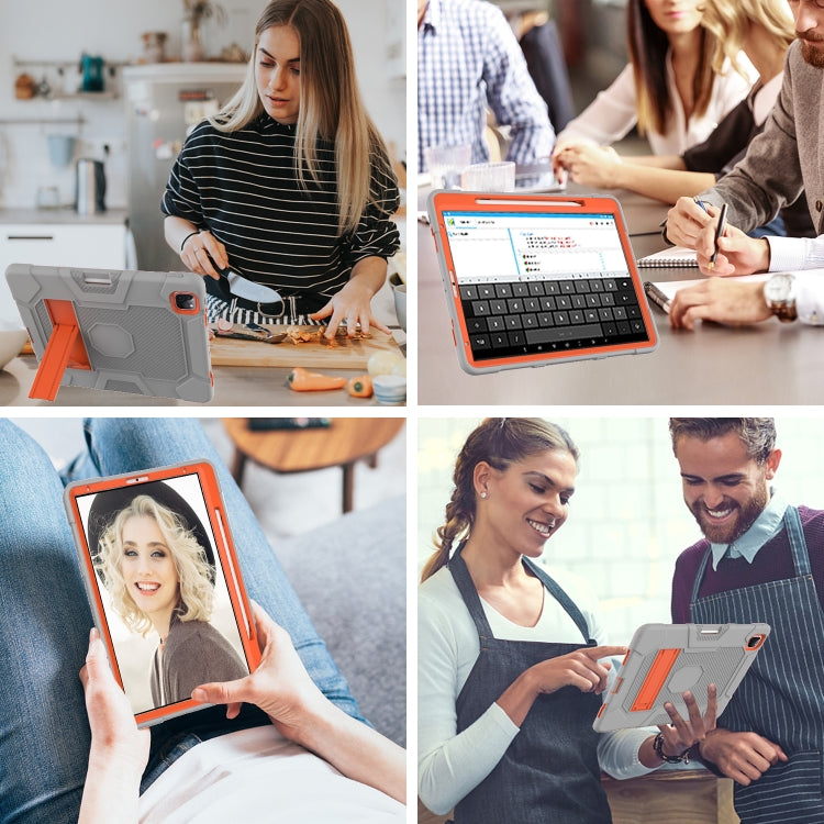 For iPad Pro 12.9 inch (2020) Contrast Color Robot Shockproof Silicone + PC Protective Tablet Case with Holder(Grey Orange) - iPad Pro 12.9 (2020) Cases by buy2fix | Online Shopping UK | buy2fix