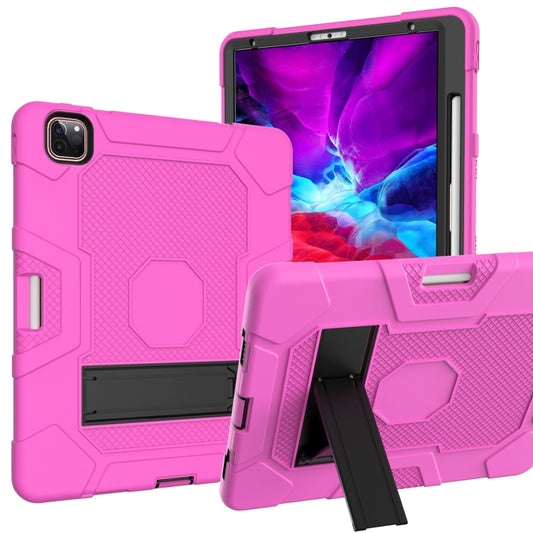 For iPad Pro 12.9 inch (2020) Contrast Color Robot Shockproof Silicone + PC Protective Tablet Case with Holder(Rose Red Black) - iPad Pro 12.9 (2020) Cases by buy2fix | Online Shopping UK | buy2fix