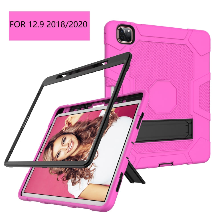 For iPad Pro 12.9 inch (2020) Contrast Color Robot Shockproof Silicone + PC Protective Tablet Case with Holder(Rose Red Black) - iPad Pro 12.9 (2020) Cases by buy2fix | Online Shopping UK | buy2fix