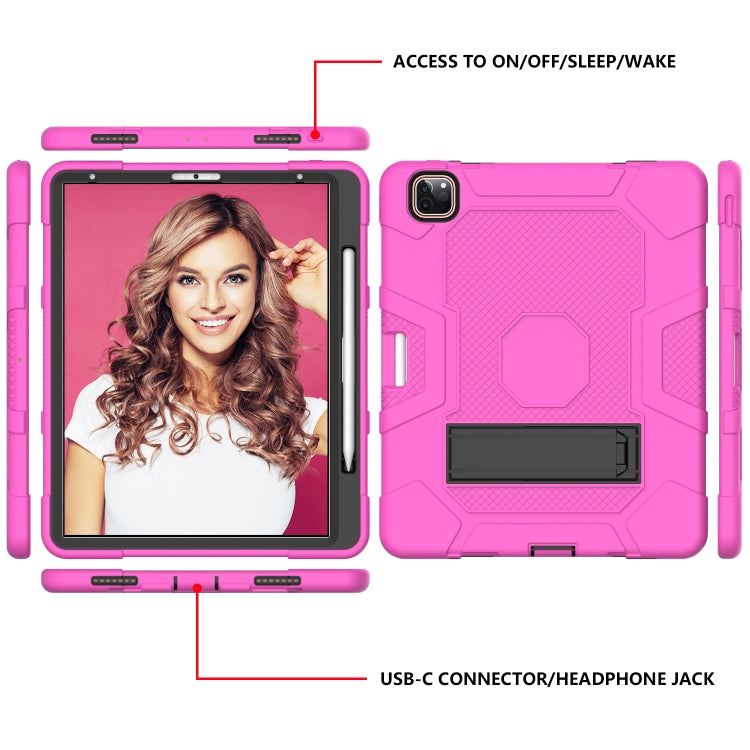 For iPad Pro 12.9 inch (2020) Contrast Color Robot Shockproof Silicone + PC Protective Tablet Case with Holder(Rose Red Black) - iPad Pro 12.9 (2020) Cases by buy2fix | Online Shopping UK | buy2fix