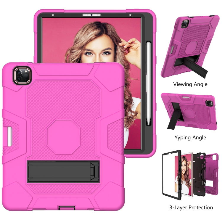 For iPad Pro 12.9 inch (2020) Contrast Color Robot Shockproof Silicone + PC Protective Tablet Case with Holder(Rose Red Black) - iPad Pro 12.9 (2020) Cases by buy2fix | Online Shopping UK | buy2fix