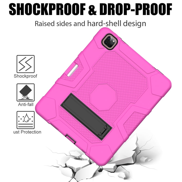 For iPad Pro 12.9 inch (2020) Contrast Color Robot Shockproof Silicone + PC Protective Tablet Case with Holder(Rose Red Black) - iPad Pro 12.9 (2020) Cases by buy2fix | Online Shopping UK | buy2fix