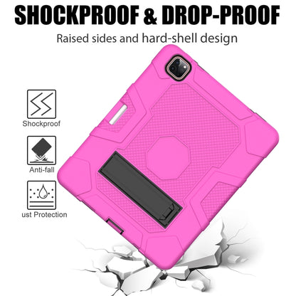 For iPad Pro 12.9 inch (2020) Contrast Color Robot Shockproof Silicone + PC Protective Tablet Case with Holder(Rose Red Black) - iPad Pro 12.9 (2020) Cases by buy2fix | Online Shopping UK | buy2fix