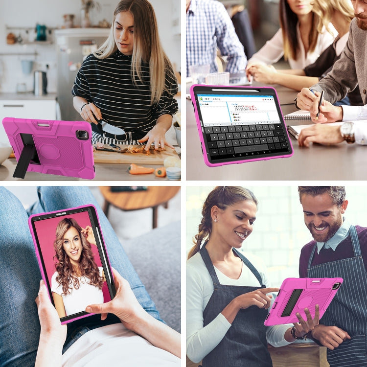 For iPad Pro 12.9 inch (2020) Contrast Color Robot Shockproof Silicone + PC Protective Tablet Case with Holder(Rose Red Black) - iPad Pro 12.9 (2020) Cases by buy2fix | Online Shopping UK | buy2fix