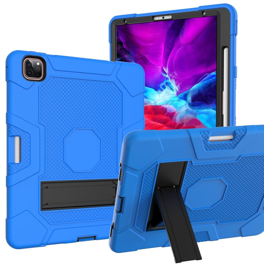 For iPad Pro 12.9 inch (2020) Contrast Color Robot Shockproof Silicone + PC Protective Tablet Case with Holder(Dark Blue Black) - iPad Pro 12.9 (2020) Cases by buy2fix | Online Shopping UK | buy2fix