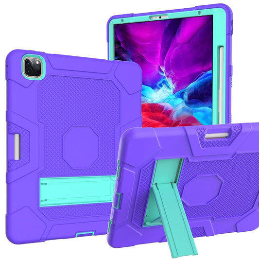 For iPad Pro 12.9 inch (2020) Contrast Color Robot Shockproof Silicone + PC Protective Tablet Case with Holder(Purple Mint Green) - iPad Pro 12.9 (2020) Cases by buy2fix | Online Shopping UK | buy2fix