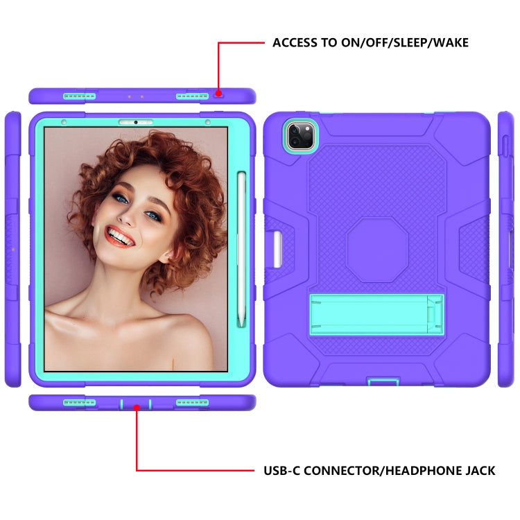 For iPad Pro 12.9 inch (2020) Contrast Color Robot Shockproof Silicone + PC Protective Tablet Case with Holder(Purple Mint Green) - iPad Pro 12.9 (2020) Cases by buy2fix | Online Shopping UK | buy2fix