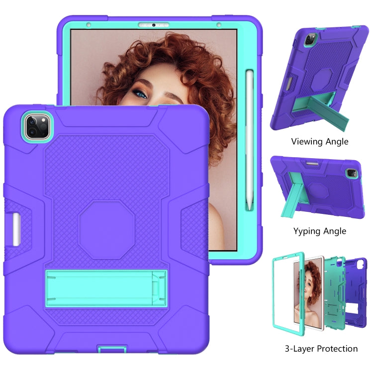For iPad Pro 12.9 inch (2020) Contrast Color Robot Shockproof Silicone + PC Protective Tablet Case with Holder(Purple Mint Green) - iPad Pro 12.9 (2020) Cases by buy2fix | Online Shopping UK | buy2fix