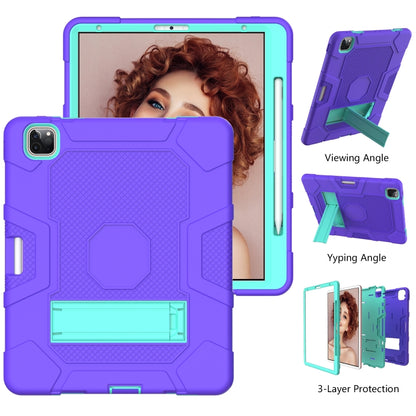 For iPad Pro 12.9 inch (2020) Contrast Color Robot Shockproof Silicone + PC Protective Tablet Case with Holder(Purple Mint Green) - iPad Pro 12.9 (2020) Cases by buy2fix | Online Shopping UK | buy2fix