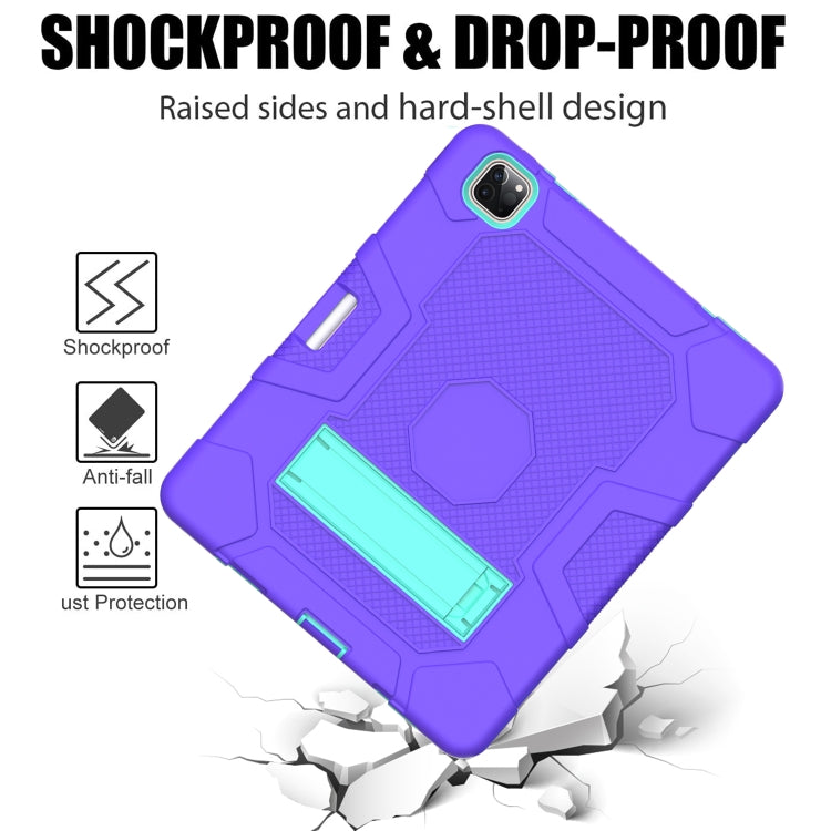 For iPad Pro 12.9 inch (2020) Contrast Color Robot Shockproof Silicone + PC Protective Tablet Case with Holder(Purple Mint Green) - iPad Pro 12.9 (2020) Cases by buy2fix | Online Shopping UK | buy2fix