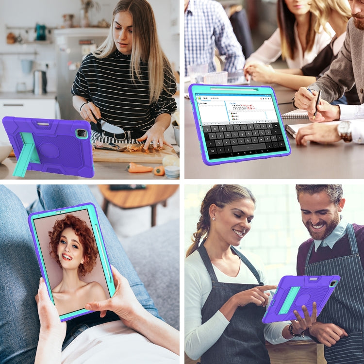 For iPad Pro 12.9 inch (2020) Contrast Color Robot Shockproof Silicone + PC Protective Tablet Case with Holder(Purple Mint Green) - iPad Pro 12.9 (2020) Cases by buy2fix | Online Shopping UK | buy2fix