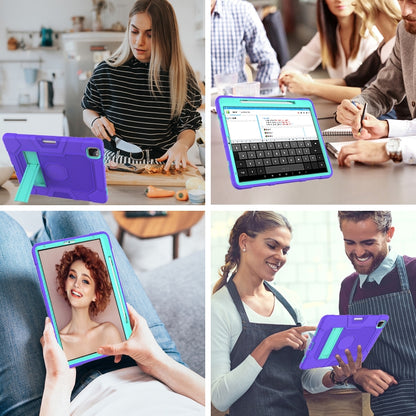 For iPad Pro 12.9 inch (2020) Contrast Color Robot Shockproof Silicone + PC Protective Tablet Case with Holder(Purple Mint Green) - iPad Pro 12.9 (2020) Cases by buy2fix | Online Shopping UK | buy2fix