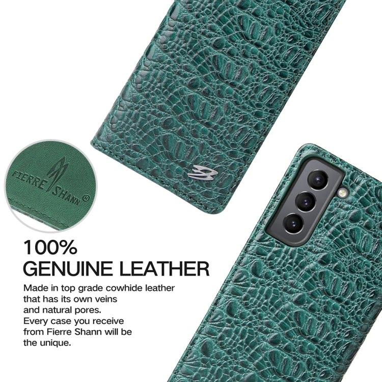 For Samsung Galaxy S21 5G Fierre Shann Crocodile Texture Magnetic Horizontal Flip Genuine Leather Case with Holder & Card Slot(Green) - Galaxy S21 5G Cases by FIERRE SHANN | Online Shopping UK | buy2fix